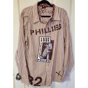 Red X Jacket Philadelphia Phillies Pinstripe Baseball‎ Button Up Shirt XL